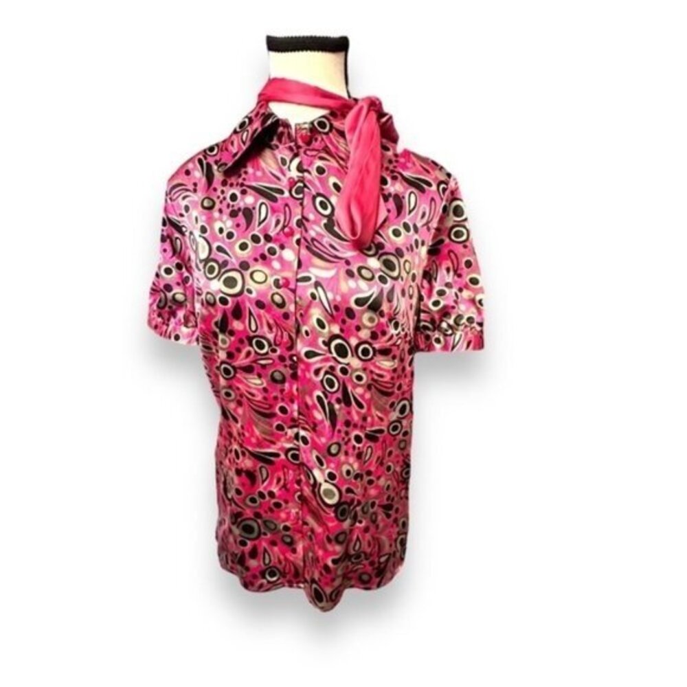 Pink Retro 60s 70’s Satin Blouse with Neckerchief